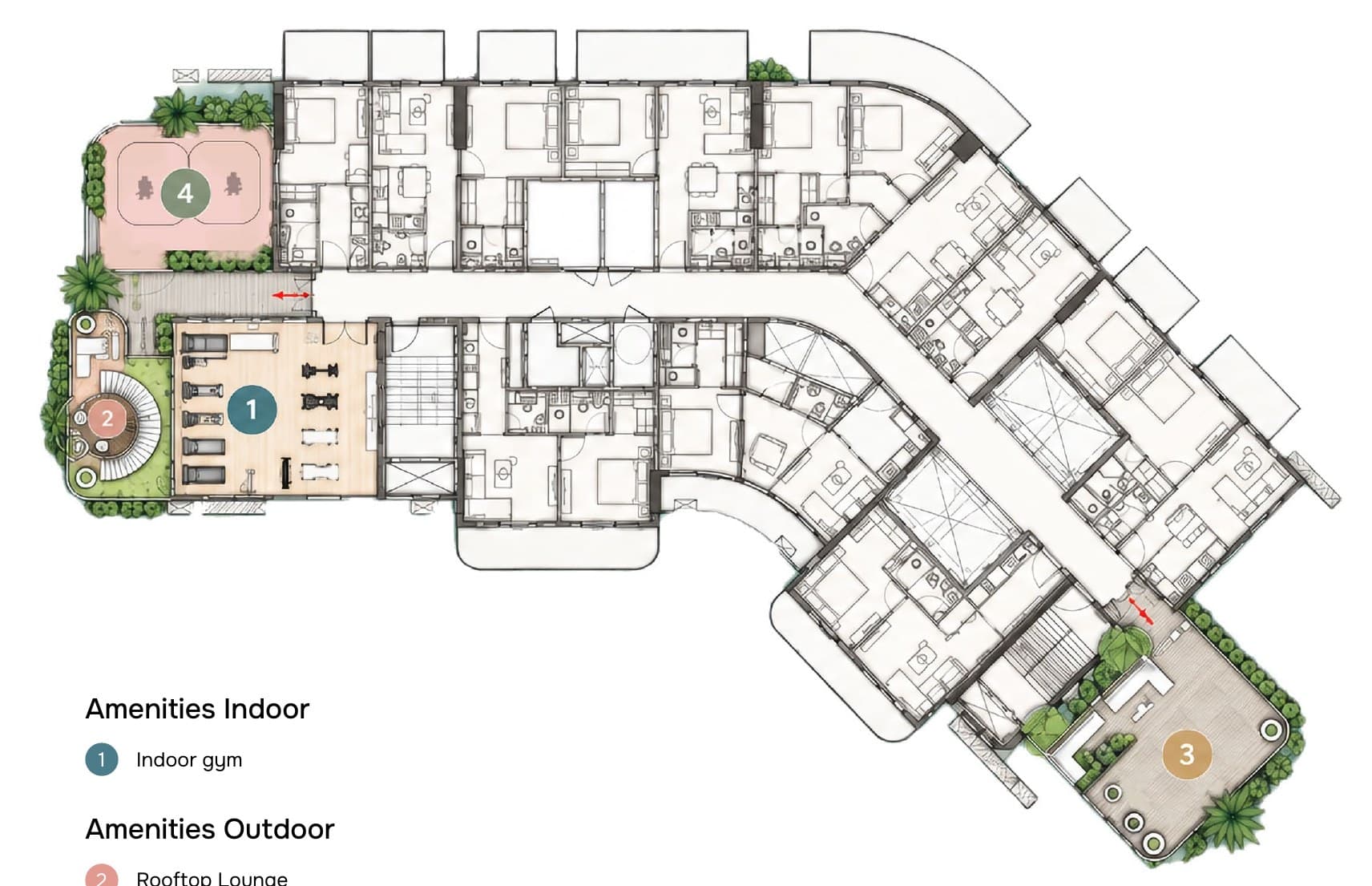 Amenity plan — 20th floor · the rooftop